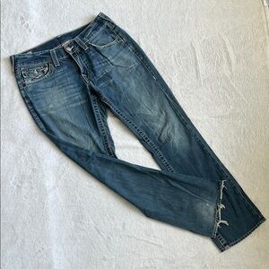 True Religion Ricky Flap Mens Distressed Thrashed    Straight Leg Faded Jeans 37